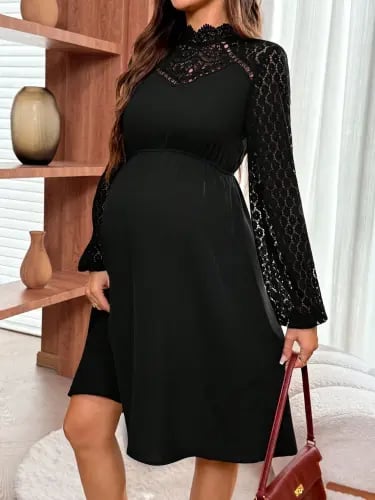 فستان كاجوال بأكمام طويلة ذو لون أحادي للنساء الحوامل SKU: sz