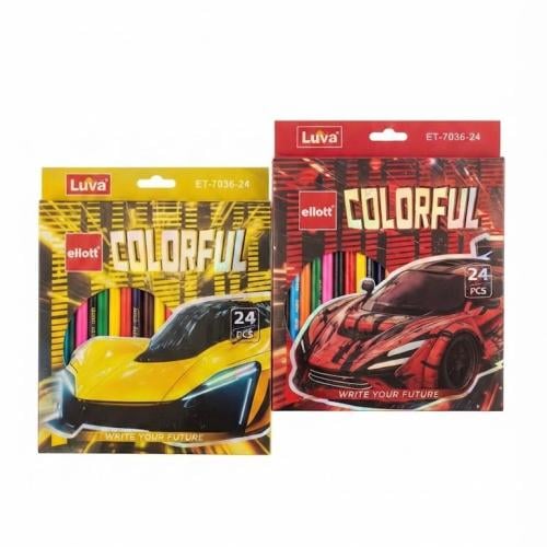 علبة ألوان خشبية 24 لون "COLORFUL" تصميم سيارات سب...