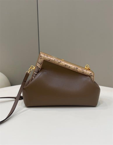 FENDI First Small Beige Leather Bag With Exotic De...