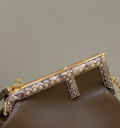 FENDI First Small Beige Leather Bag With Exotic De...