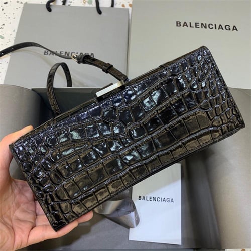 ‏BALENCIAGA Hourglass Small Handbag Crocodile Embo...