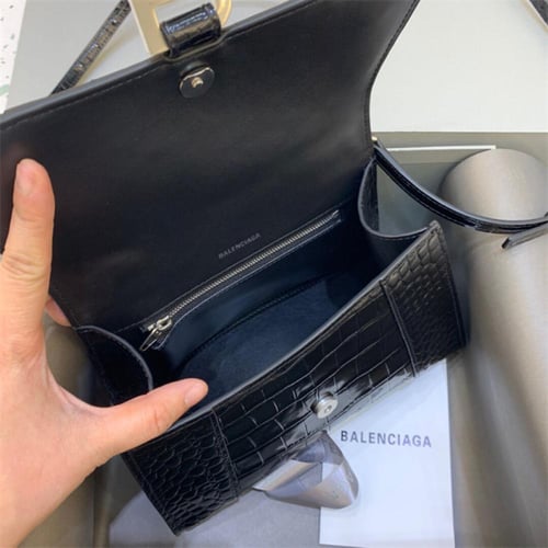 ‏BALENCIAGA Hourglass Small Handbag Crocodile Embo...