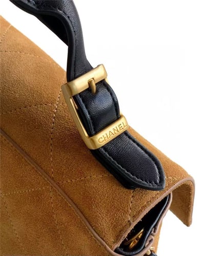 Chanel Large Flap Bag With Top Handle Suede Calfsk...