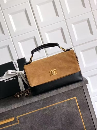 Chanel Large Flap Bag With Top Handle Suede Calfsk...