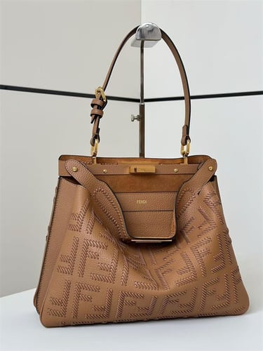 FENDI Peekaboo Soft Medium Cappuccino Colored Leat...