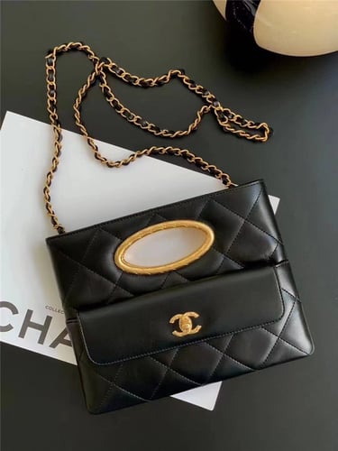 Chanel Clutch Lambskin Gold Tone Metal