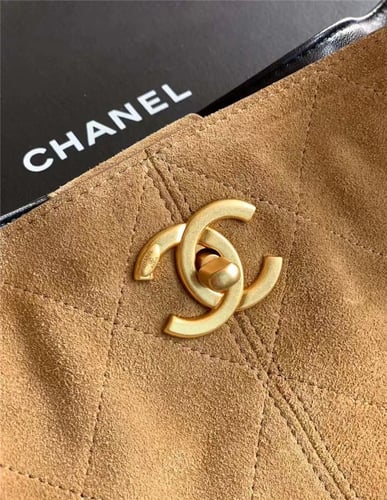 CHANEL Small Shopping Bag Suede Calfskin Lambskin...