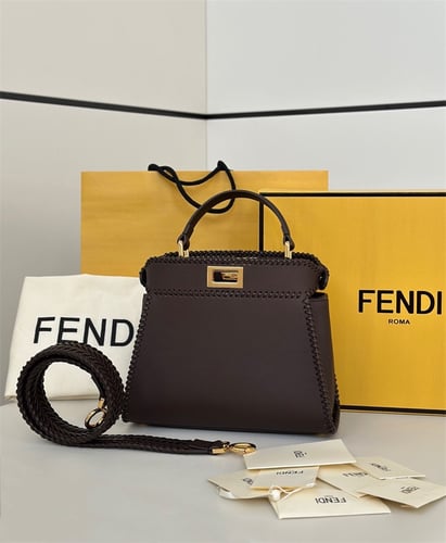 FENDI Dark brown leather bag with threading