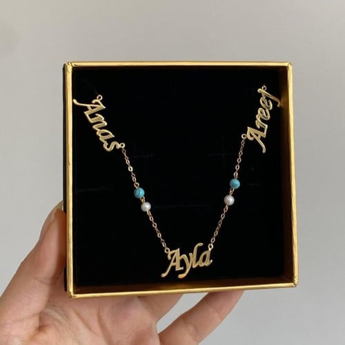 شوكر سلسال ثلاثه اسماء مطلي بالذهب