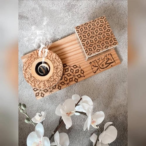 طقم مبخرة خشب تناغم بالاسم