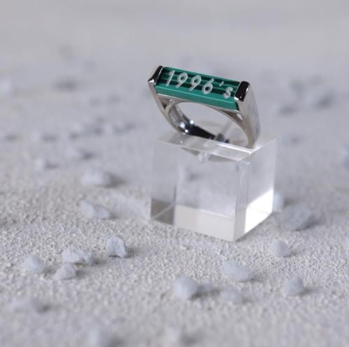 خاتم فضه خالص حجر أخضر مخطط