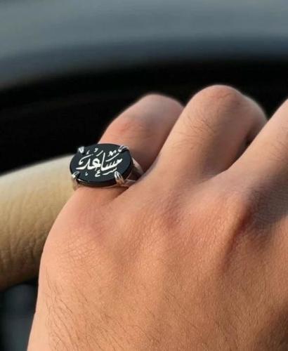 خاتم رجالي اسود فضة إيطالي بالاسم