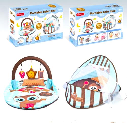 سرير متنقل للمواليد وفرشة ألعاب 2 في 1
