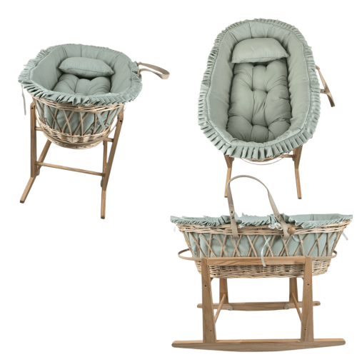 سلة موسى اكس خشبي مع قماش قطن زيتي وناموسيه