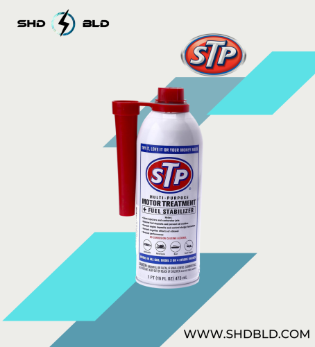 Multi-purpose engine treatment material box with fuel stabilizer and nozzle from STP
