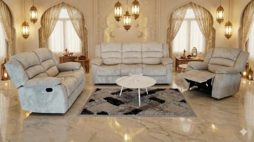 غرفة جلوس استرخا كاملة ء 6 أشخاص رمادي فاتح