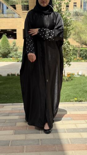 Silk abaya with sleeves decorated with hand-made p...