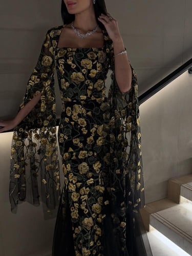 فستان تل مطرز