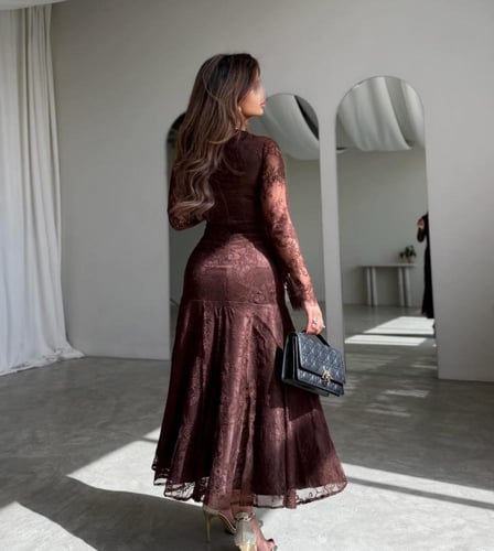 فستان موكا دانتيل فرنسي