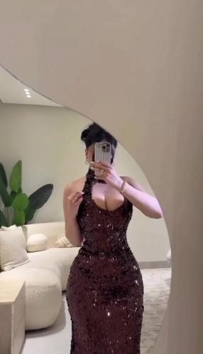 فستان سهرة بني & شال تفته