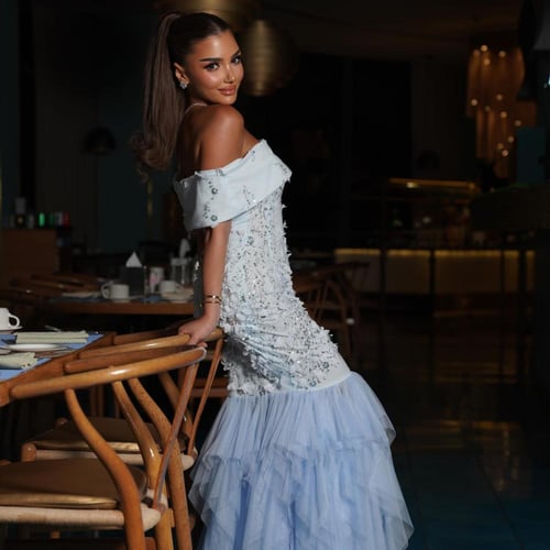 فستان سهرة سماوي