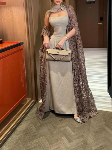 فستان لينن هندي & بشت دانتيل