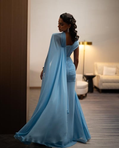 فستان سهرة سماوي جورجيت