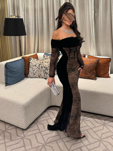 فستان مخمل كوري & دانتيل