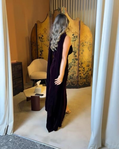 فستان برغندي مخمل كوري