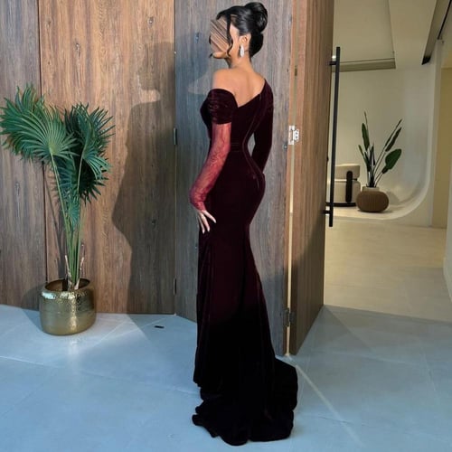 فستان برغندي مخمل كوري