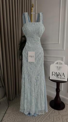 فستان سواريه بلون سماوي راقي