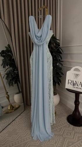 فستان سواريه بلون سماوي راقي