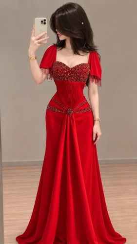 فستان سهرة فخم بأكمام قصيرة