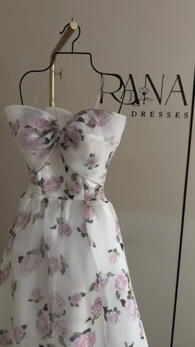 فستان مشجر بقصه صدريه فيونكه