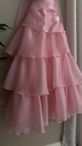 فستان وردي انيق متعدد الطبقات مع شال رقيه عريض