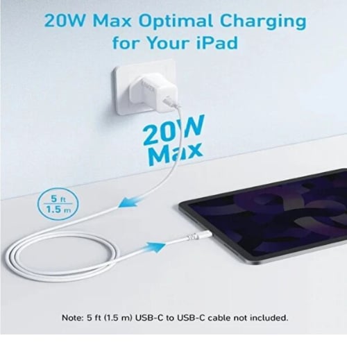 شاحن أنكر أبيض بقدرة 20 واط بمنفذ USB-C