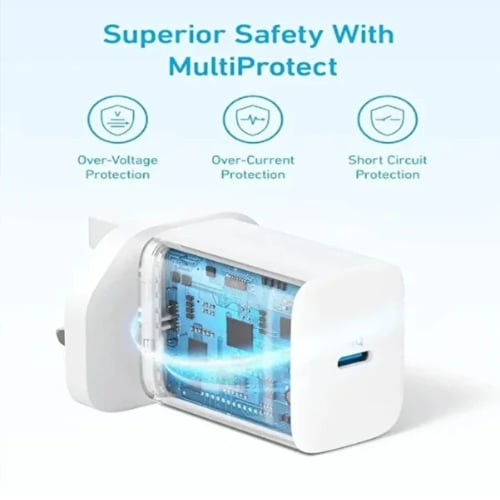 شاحن أنكر أبيض بقدرة 20 واط بمنفذ USB-C