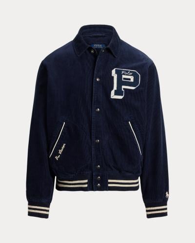 Polo Ralph Lauren Letterman back logo heavyweight cord varsity bomber jacket in navy