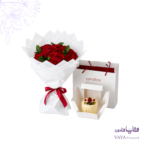 باقة ورد أحمر مع كيك فاخر