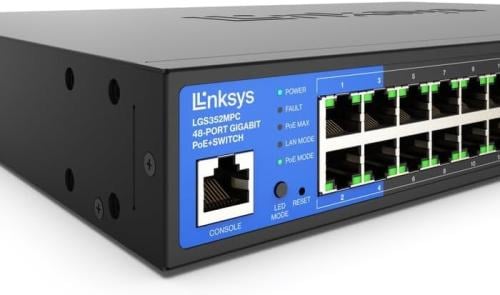 linksys lgs352mpc 48 port managed gigabit poe+ swi...