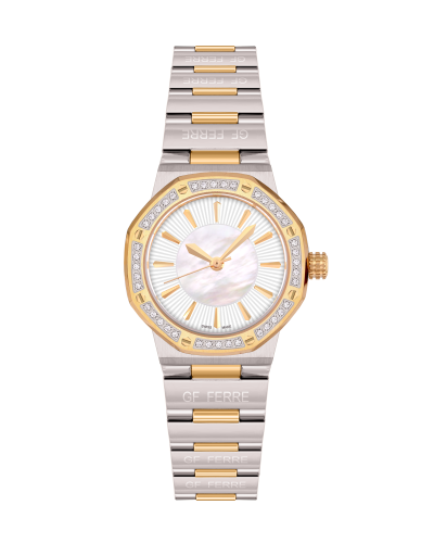 ساعة نسائية ماركة جي اف فيرري فضي ذهبي مينا صدفي م...