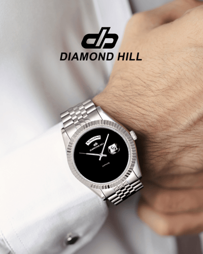 ساعة رجالية ماركة دايموند هيل فضي مينا اسود موديل...