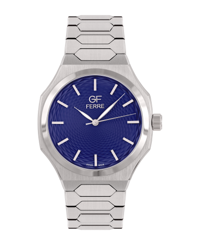 ساعة رجالية صناعة سويسرية ماركة جي اف فضي مينا ازر...