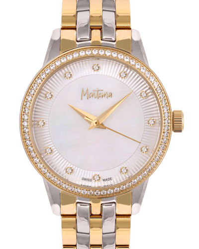 ساعة نسائية صناعة سويسرية ماركة مونتانا فضي ذهبي م...