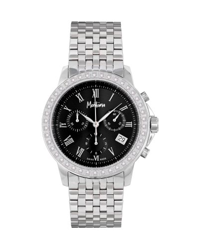 ساعة الماس رجالية ماركة مونتانا فضي مينا اسود صناع...