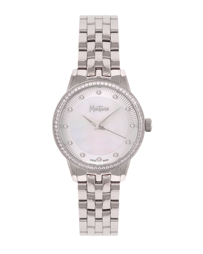 ساعة نسائية صناعة سويسرية ماركة مونتانا فضي مينا ص...