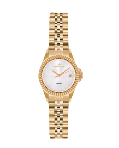 ساعة نسائية ماركة دايموند هيل موديل ذهبي مينا فضي...