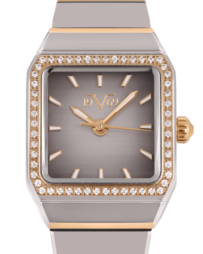 ساعة نسائية ماركة V19.69 فضي ذهبي مينا رمادي موديل...