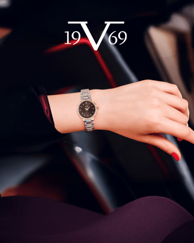 ساعة نسائية ماركة V19.69 فضي ذهبي مينا رمادي موديل...