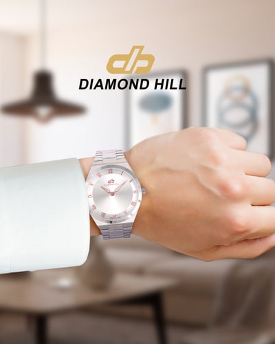 ساعة رجالية ماركة دايموند هيل فضي مينا فضي روز مود...